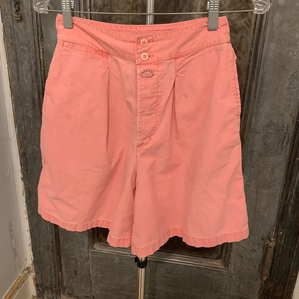 Vintage 80s Calvin Klein light salmon pink pleated front wide leg preppy high wa